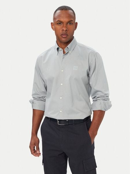 BOSS Koszula Ricoplus_M 50565626 Szary Regular Fit. Szare koszule męskie Boss, m, bez wzorów, z bawełny, bez kołnierzyka, bez ramiączek. Za 449.99 zł.