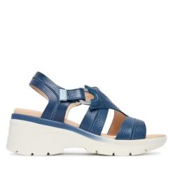 Sandały Hispanitas. Niebieskie sandały damskie Hispanitas, bez wzorów, bez obcasa, na płaskiej podeszwie. Za 589.99 zł.