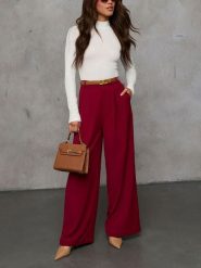 LA Angels Spodnie w kolorze bordowym rozmiar: L. Czerwone spodnie materiałowe damskie LA Angels, bez wzorów, z materiału, z podwyższonym stanem. Za 196.70 zł.