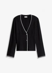 Sweter rozpinany z prążkowanej mieszanki wiskozy. Czarne kardigany damskie bonprix, bez wzorów, prążkowane. Za 159.99 zł.