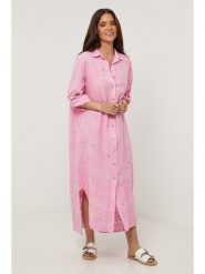 Lin Passion Lniana sukienka w kolorze jasnoróżowym rozmiar: 34/36. Różowe sukienki damskie Lin Passion, bez wzorów, ze lnu, klasyczne, bez kołnierzyka, bez ramiączek, maxi. Za 173.99 zł.