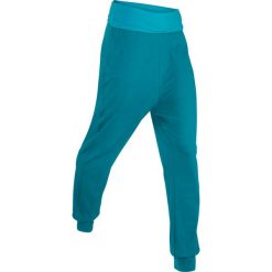 Spodnie haremki, długie Level 1 bonprix morski turkusowy - ciemnoturkusowy melanż. Niebieskie spodnie materiałowe damskie bonprix, z dżerseju, na fitness i siłownię. Za 59.99 zł.