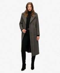 Płaszcz z Mieszanki Wełny z Podwójnym Rzędem Guzików. Czarne płaszcze damskie Superdry., m, bez wzorów, z wełny, eleganckie. Za 1,077.30 zł.