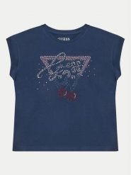 Guess T-Shirt J5GI01 K6YW4 Granatowy Boxy Fit. Niebieskie koszulki dziewczęce Guess, z aplikacjami, z bawełny, bez ramiączek. Za 59.99 zł.