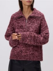 Wzorzysty sweter z kołnierzykiem - bordowy. Czerwone swetry klasyczne damskie Reserved, l, z dzianiny, bez kołnierzyka. Za 159.99 zł.