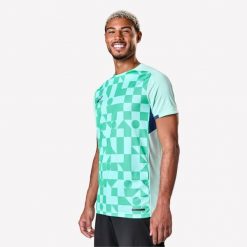 Koszulka piłkarska Kipsta Viralto Check. Niebieskie t-shirty sportowe męskie KIPSTA, l, z materiału, bez ramiączek, do piłki nożnej. Za 59.99 zł.
