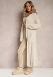 Beżowy Długi Kardigan Oversize Angellona. Brązowe kardigany damskie Renee, bez wzorów. Za 84.99 zł.
