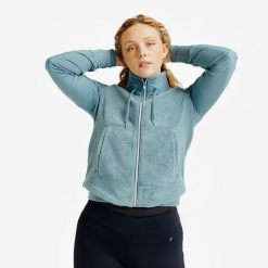 Bluza jeździecka damska Fouganza 500 ciepła. Zielone bluzy z kapturem damskie FOUGANZA, na jesień, m, z materiału. Za 119.99 zł.
