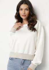 Biała Bluza z Metaliczną Nicią Ilasila. Białe bluzy bez kaptura damskie Born2be, l, z jeansu. Za 54.99 zł.