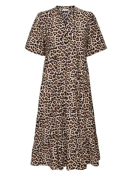 JDY Sukienka w kolorze jasnobrązowo-czarnym rozmiar: S. Brązowe sukienki damskie JDY, na imprezę, s, bez wzorów, z włókna, bez kołnierzyka, bez ramiączek, midi, rozkloszowane. Za 78.66 zł.