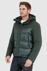 BLAUER Ciemnozielona puchowa kurtka męska z kapturem. Zielone kurtki męskie Blauer USA, l, bez wzorów, z puchu, z kapturem. W wyprzedaży za 1,199.99 zł.