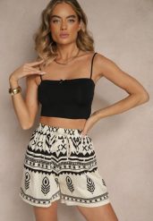 Czarno-Kremowe Wiskozowe Szorty High Waist ze Wzorem Boho Lunadora. Czarne szorty damskie Renee, bez wzorów, z wiskozy, boho, z podwyższonym stanem. Za 39.99 zł.