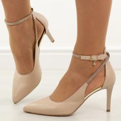 Beżowe s128 skórzane Polskie szpilki damskie Prestige 2247. Brązowe szpilki Prestige, bez wzorów, ze skóry, bez obcasa. Za 439.00 zł.