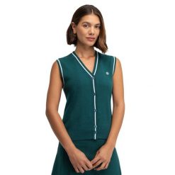 Damska kamizelka golfowa z dzianiny z dekoltem w serek Siroko Zaharias Teal. Zielone kamizelki damskie SIROKO, m, z dzianiny. Za 171.00 zł.