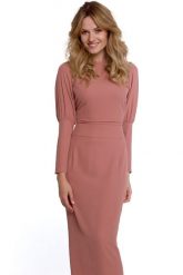 Elegancka długa sukienka ołówkowa z rozcięciem pudrowa. Sukienki damskie Sukienki.shop, na imprezę, m, bez wzorów, eleganckie, bez kołnierzyka, bez ramiączek, maxi, ołówkowe. Za 409.00 zł.