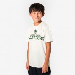 Koszulka do koszykówki dla dzieci NBA 900 Warriors. Białe koszulki dziewczęce TARMAK, m, bez wzorów, z materiału, bez ramiączek. Za 59.99 zł.