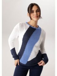 Aniston Sweter w kolorze niebiesko-granatowo-białym rozmiar: 38. Białe swetry klasyczne damskie Aniston, bez kołnierzyka. Za 173.99 zł.