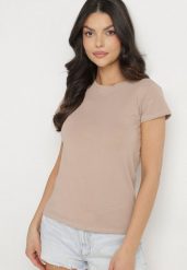 Jasnobeżowy Bawełniany Klasyczny T-shirt Lunolia. Brązowe t-shirty damskie Born2be, l, bez wzorów, z bawełny, bez kołnierzyka. Za 39.99 zł.