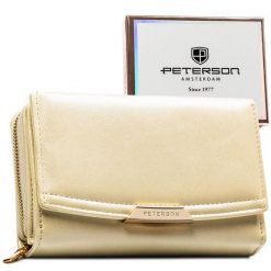 Portfel damski ze skóry ekologicznej w kolorze ecru, wyposażony w system RFID - Peterson. Portfele damskie Peterson, bez wzorów, ze skóry ekologicznej. Za 94.99 zł.