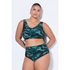 Damskie Top od bikini miękkie miseczki marszczona taśma moro. Zielone bikini damskie Ulla Popken, bez wzorów, plus size. W wyprzedaży za 111.99 zł.