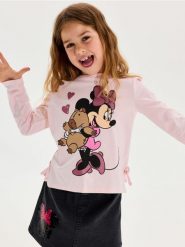 Bawełniana koszulka z długim rękawem Minnie Mouse - kremowy. Białe koszulki dziewczęce Sinsay, l, bez wzorów, z bawełny, bez ramiączek. Za 15.99 zł.
