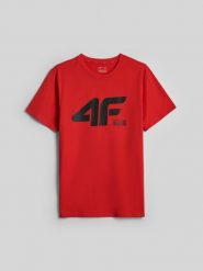 4F T-shirt regular z nadrukiem męski - czerwony XL. Czerwone t-shirty męskie 4f, m, bez wzorów, z bawełny, bez kołnierzyka. Za 69.99 zł.