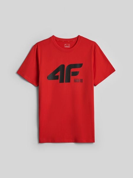 4F T-shirt regular z nadrukiem męski - czerwony XL. Czerwone t-shirty męskie 4f, m, bez wzorów, z bawełny, bez kołnierzyka. Za 69.99 zł.