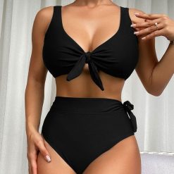 Strój kąpielowy dwuczęściowy z wiązaniem i wysokim stanem na plażę Ibala. Czarne bikini damskie Intica, bez wzorów. Za 139.00 zł.