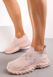 Beżowe Buty Sportowe na Grubej Podeszwie z Elastyczną Cholewką z Cyrkoniami Kolby. Brązowe buty sportowe na co dzień damskie Renee, bez wzorów. Za 49.99 zł.