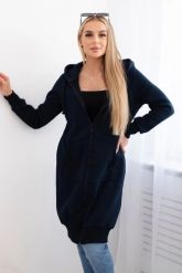 Bluza ocieplana długa z kapturem granatowa. Bluzy z kapturem damskie KESI, l, z bawełny. Za 326.23 zł.