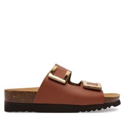 Klapki Scholl. Brązowe klapki damskie Scholl, bez wzorów, bez obcasa. Za 249.99 zł.