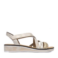 Sandały Rieker. Żółte sandały damskie Rieker, bez wzorów, bez obcasa, na płaskiej podeszwie. Za 299.99 zł.