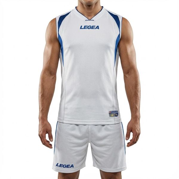 Zestaw piłkarski Detroit do treningów i meczów biało-niebieski. Białe szorty sportowe męskie Legea, xl, z materiału, na fitness i siłownię. Za 54.90 zł.