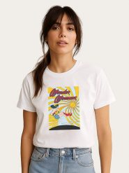 WOOOP Koszulka "Wonder Woman Flying" w kolorze białym rozmiar: M. Białe bluzki damskie Wooop, m, bez wzorów, z bawełny, bez kołnierzyka, bez ramiączek. Za 56.99 zł.