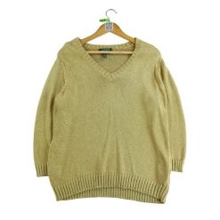 Second life - Złoty sweter damski - Stan bardzo dobry. Żółte swetry klasyczne damskie Ralph Lauren, bez kołnierzyka. Za 118.40 zł.