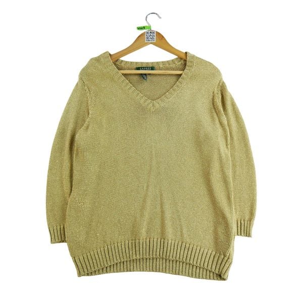 Second life - Złoty sweter damski - Stan bardzo dobry. Żółte swetry klasyczne damskie Ralph Lauren, bez kołnierzyka. Za 118.40 zł.