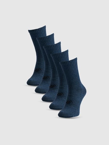 4F Skarpetki długie (5-pack) męskie - granatowe 39-42. Niebieskie skarpetki męskie 4f, bez wzorów, z bawełny. Za 69.99 zł.