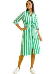 Heine Sukienka w kolorze zielono-białym rozmiar: 50. Zielone sukienki damskie Heine, na co dzień, bez wzorów, z tkaniny, bez kołnierzyka, bez ramiączek, midi, proste. Za 173.99 zł.