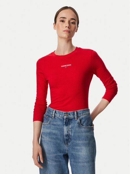 Tommy Jeans Bluzka Classic Logo DW0DW23248 Czerwony Slim Fit. Czerwone bluzki damskie Tommy Jeans, l, bez wzorów, z bawełny, bez kołnierzyka, bez ramiączek. Za 149.99 zł.