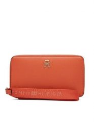 Tommy Hilfiger Portfel Th Logotape Compact Zip Around AW0AW18699 Pomarańczowy. Brązowe portfele damskie Tommy Hilfiger, bez wzorów, ze skóry. Za 269.99 zł.