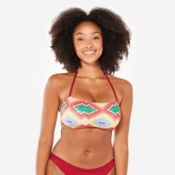 Góra kostiumu kąpielowego surfingowego damska Olaian Lori Sangria. Czerwone bikini damskie OLAIAN, bez wzorów. Za 39.99 zł.