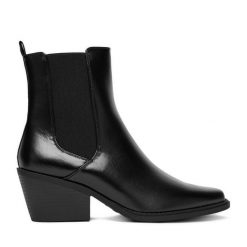 Botki JENNY. Czarne botki damskie Jenny, bez obcasa, na słupku, bez zapięcia. Za 169.99 zł.