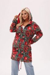 Bluza z kapturem Granada - print w owoce granatu i kwiaty piwonii PLUS SIZE XXL OVERSIZE JESIEŃ. Czerwone bluzy z kapturem damskie Moda Size Plus Iwanek, na jesień, plus size, z bawełny. Za 329.90 zł.