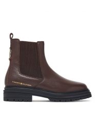 Tommy Hilfiger Sztyblety Th Emboss Grain Leather Chelsea FW0FW09559 Brązowy. Brązowe botki damskie Tommy Hilfiger, ze skóry, bez obcasa, na płaskiej podeszwie, bez zapięcia. Za 749.99 zł.
