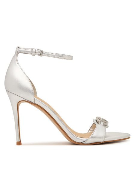 Guess Sandały FLJKBB LEL03 Srebrny. Szare sandały damskie Guess, z aplikacjami, ze skóry, bez obcasa, na szpilce. Za 719.99 zł.