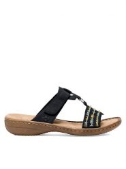 Rieker Klapki 60867-14 Granatowy. Niebieskie klapki damskie Rieker, bez wzorów, z syntetyku, bez obcasa. Za 279.99 zł.
