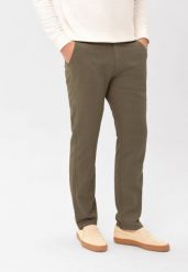 Lniane spodnie chino, Comfort Fit, R-LINN. Brązowe spodnie materiałowe męskie Volcano, bez wzorów, z bawełny. Za 179.99 zł.