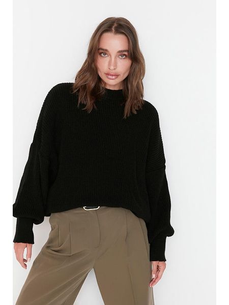 Trendyol Sweter w kolorze czarnym rozmiar: XL. Czarne swetry klasyczne damskie Trendyol, xl, ze splotem, bez kołnierzyka. Za 86.99 zł.