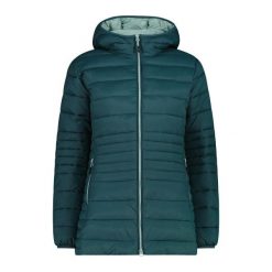Długa kurtka puchowa z kapturem na zamek Sorona Aura damska CMP. Zielone kurtki damskie CMP, bez wzorów, z puchu, z kapturem. Za 495.00 zł.