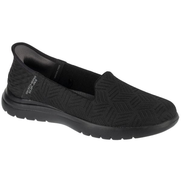 Buty do chodzenia damskie, Slip-Ins On The Go Flex - Clover. Czarne trampki i tenisówki damskie Skechers, bez wzorów. Za 329.99 zł.